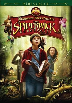 The movie cover of The Spiderwick Chronicles featuring the three main characters and some mythical beings