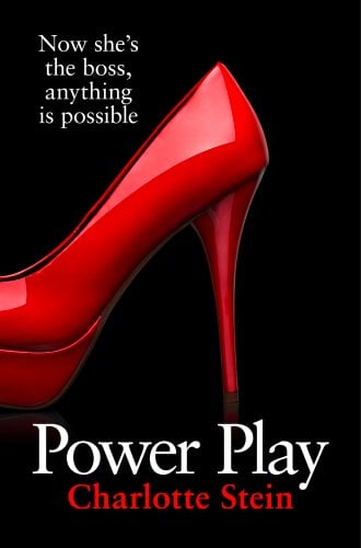 Power Play by Charlotte Stein book cover -- A side view of a red heel sits in the foreground. The background is completely black. the title is in white letters at the bottom. The author's name is beneath the title in small, red letters.