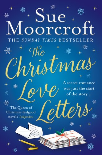 A blue cover with snowflakes falling everywhere. The author's name is at the top in large, white letters. The title is in larger, yellow lettering across the middle. A stack of letters tied in a red bow sits at the bottom with one letter opened up and sitting on the side of the stack of letters. A yellow pen with its cap off sits by the letters.