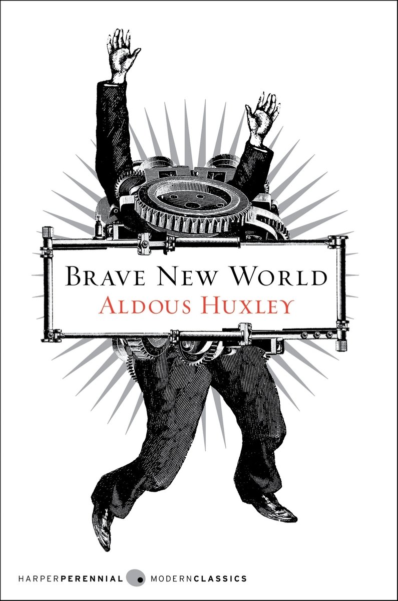 Black and white of a gear personified into a male person in a suit with his hands up and legs and feet turned out as if dancing. This is set against a white background. The title and author are in a box in the center of the cover in black and red letters.