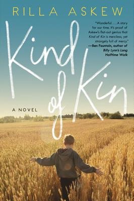 Kind of Kin by Rilla Askew cover; young boy in sweatshirt walks through cornfield on sunny day