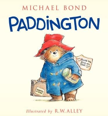 Paddington by Michael Bond. An illustration of Paddington in his signature outfit takes up the cover's center, with title and author text above.