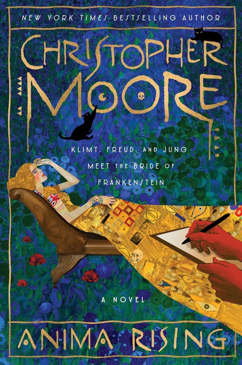 Razzmatazz by Christopher Moore, a book cover depicting a noir woman before a bridge with a dragon in the background.