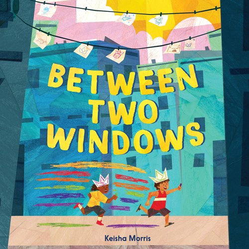 Front cover of "Between Two Windows," Showing two kids playing with eachother on the street.