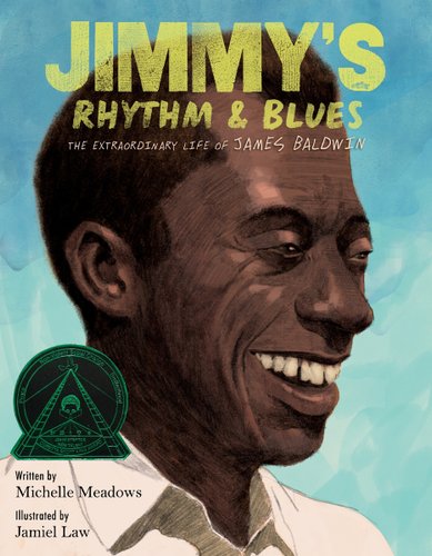 illustrated cover of James Baldwin smiling