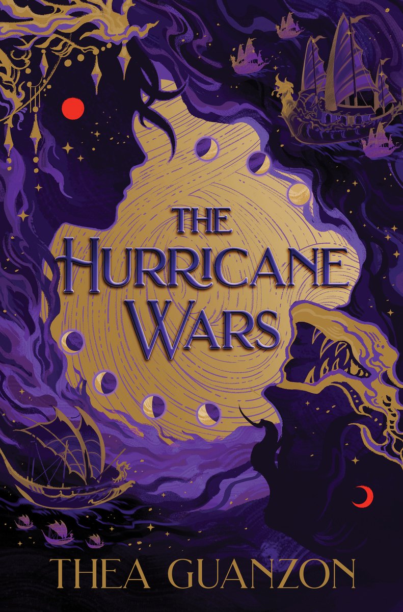 The Hurricane Wars cover by Thea Guanzon. A woman's profile and a fleet of ships in the shape of a hurricane.