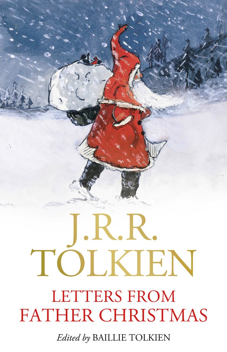 Letters from Father Christmas by J.R.R Tolkien. A man dressed as Santa carrying a sack through a blizzard.
