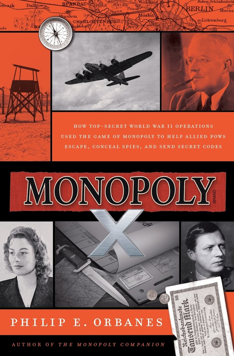The cover of Monopoly X by Philip E. Orbanes, a historical nonfiction book, features several images from World War II, including a plane, a map, and several portraits.