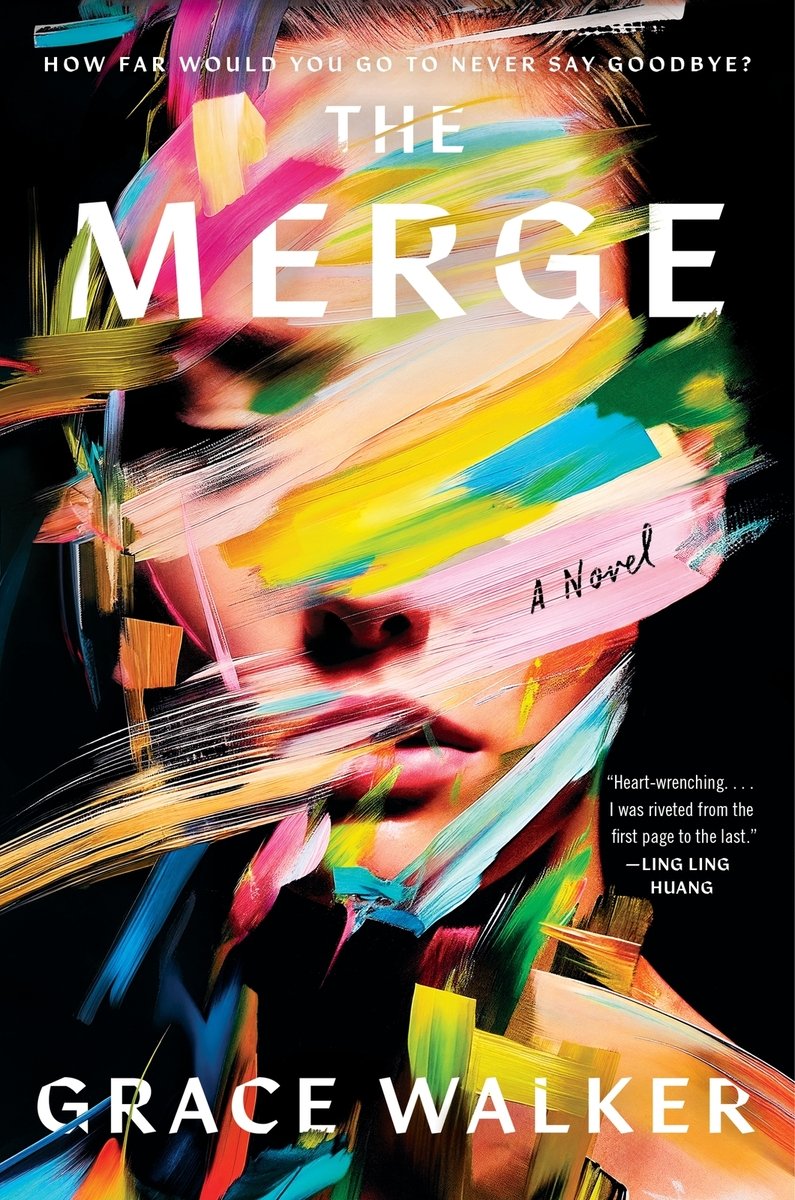 A cover of The Merge by Grace Walker. There is a woman on the cover blurred by colorful paint. The face is not distinct.