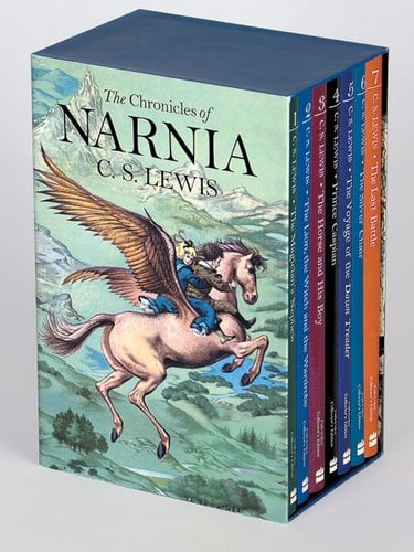 The Chronicles of Narnia by C.S. Lewis seven-book box set featuring The Magician's Nephew, The Lion, the Witch and the Wardrobe, The Horse and His Boy, Prince Caspian, The Voyage of the Dawn Treader, The Silver Chair, and The Last Battle.