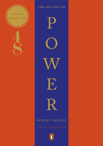 The 48 Laws of Power cover by Robert Greene, thick vertical red and blue stripes with gold title in the center.