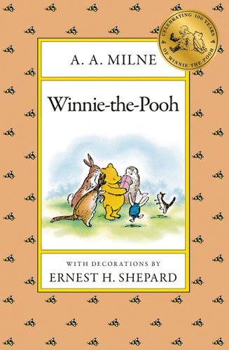 Winnie-the-Pooh by A.A. Milne, book cover depicting an illustration a group of animals in a field.