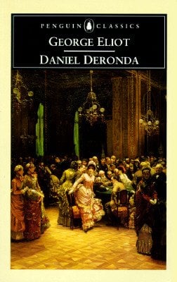 Daniel Deronda by George Eliot, book cover depicting a society meeting in a ballroom.
