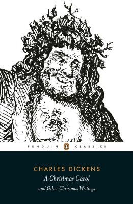 "A Christmas Carol and Other Christmas Writings" book cover of Christmas Present drawn in pencil as he's presumably looking at Scrooge.