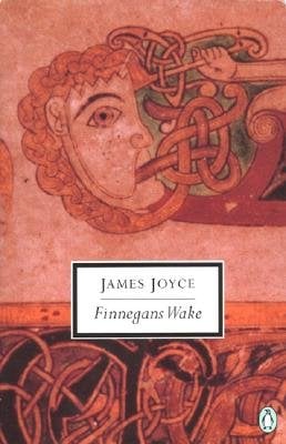 Finnegans Wake by James Joyce book cover, depicting a face with a knotted tongue. connected to a knotted instrument held by a hand.