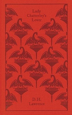 The book cover for Lady Chatterley's Lover by D. H. Lawrence. A dark orange background with a rising phoenix in a repeating pattern.