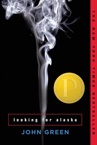 book cover of Looking For Alaska, showing smoke pouring up towards the top of the book.