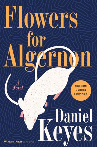 Flowers for Algernon by Daniel Keyes book cover, featuring a white mouse.