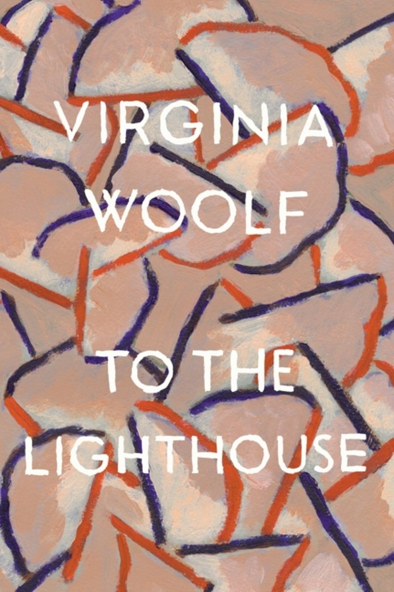 the cover of Virginia Woolf's To The Lighthouse, with an abstract design in tan, orange and purple