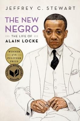 The New Negro: The Life of Alain Locke by Jeffrey C. Stewart, book cover. An illustrated outline of Alain Locke's suit with his hand and head illustrations colored in.