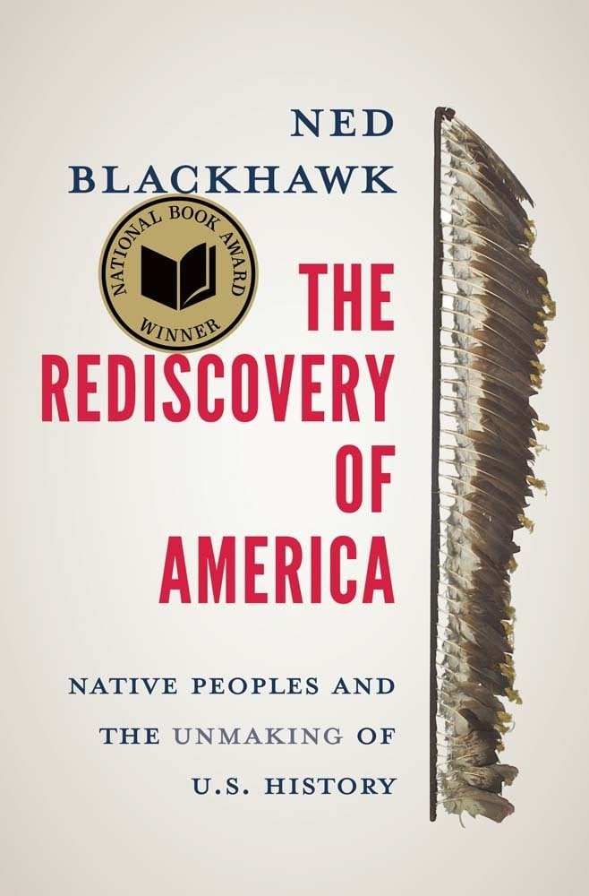 A pole of what looks lile feathers on a beige background. The title is in a dark red, with the author's name and subtitle in a dark blue.