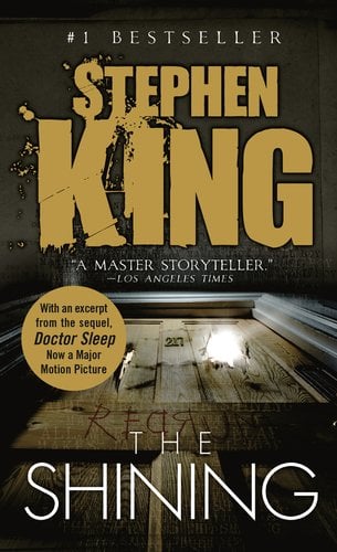 Book cover The Shining of Stephen King. Shows wooden door with cuts in it