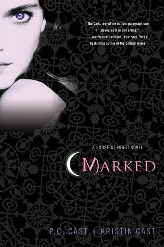 Marked by PC and Kristin Cast cover; pale young woman with violet eyes wearing short black dress