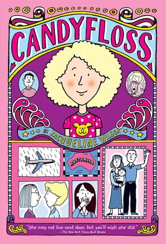 A colourful cover with illustrations of a blond young girl. there are other illustations of parents holding a baby, two young girls and a man.