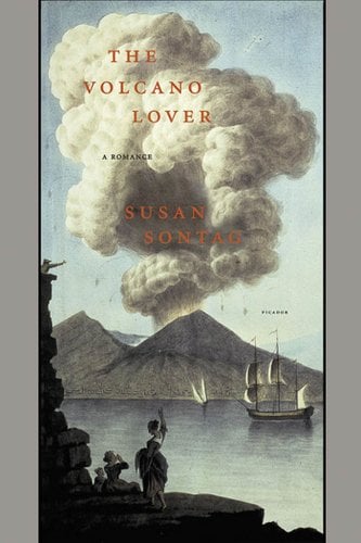 Book cover of The Volcano Lover, picturing a volcano with smoke rising from it in the sea