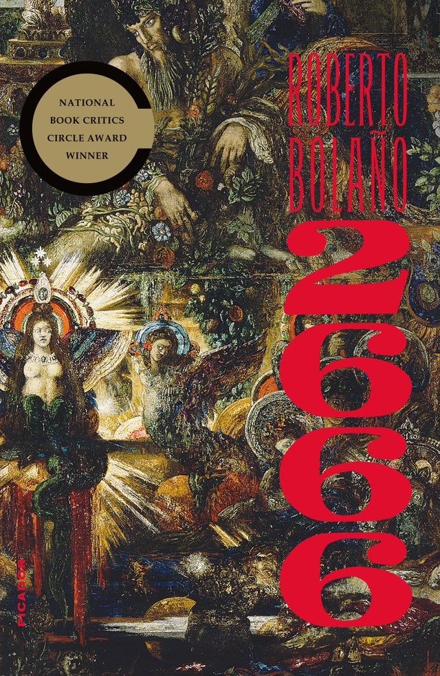 2666 by Roberto Bolaño, book cover. Dark themes with a bright red title.