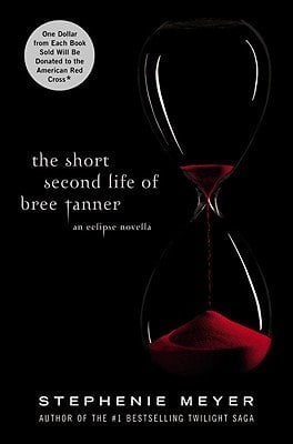 The Short Second Life of Bree Tanner book cover. The title is in white on a black background next to an hourglass filled with red sand. The hourglass is almost finished counting down.