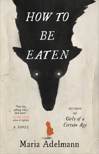 A weathered/wrinkled paper look with a small girl in a red hood at the bottom. Most of the page is covered by a black wold with glowing white eyes.