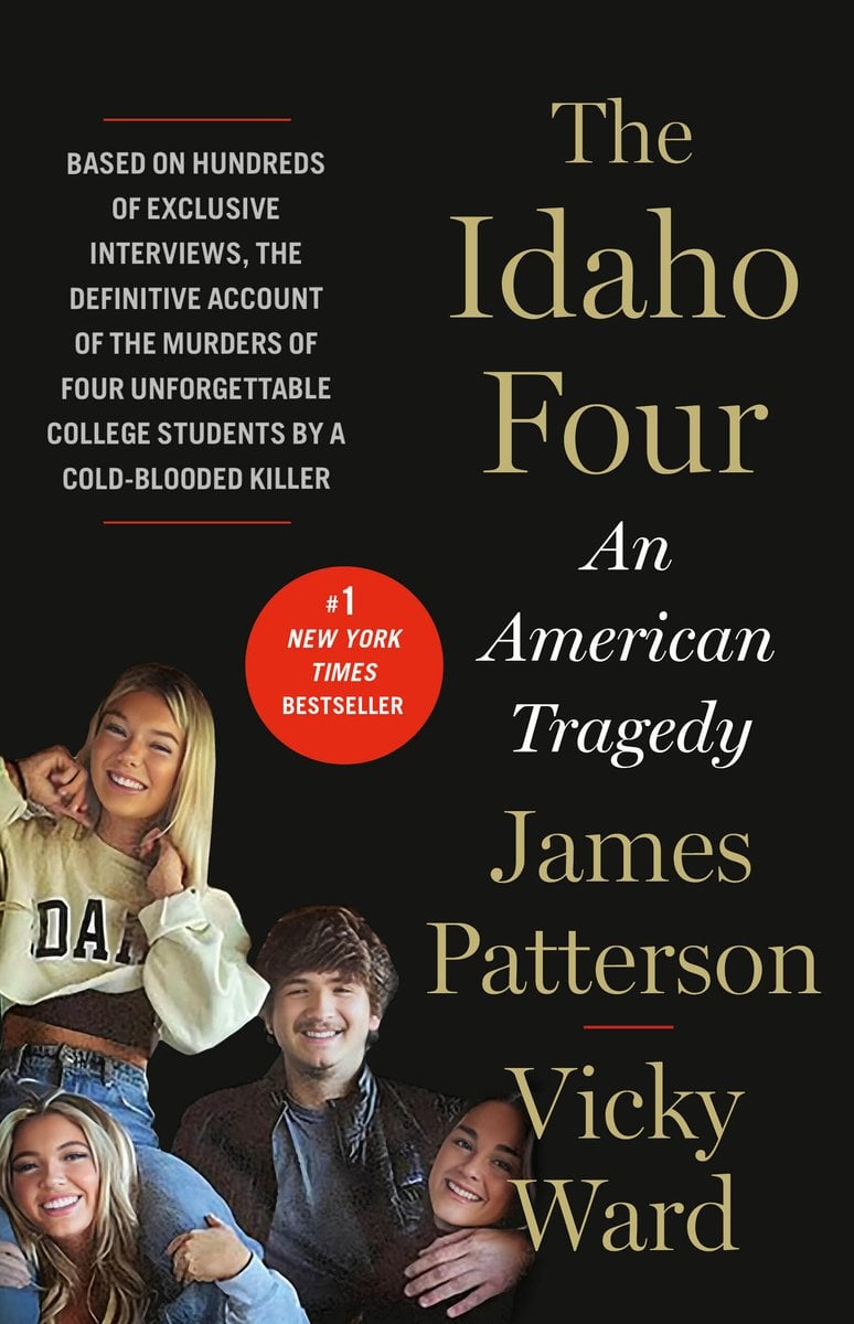 The Idaho Four by James Patterson and Vicky Ward. The cover is black with a picture of the four students.