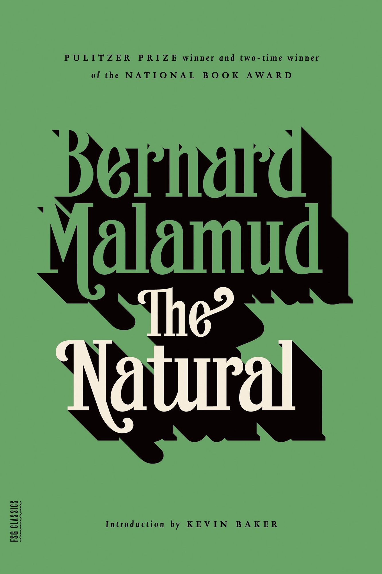 The Natural by Bernard Malamud book cover depicting a green cover with white text that has a drop shadow.