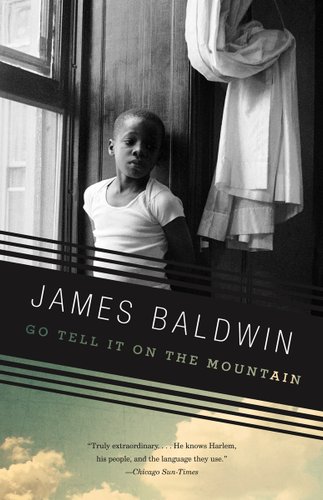 Go Tell It On The Mountain by James Baldwin. Book cover shows a young boy leaning against the wall.
