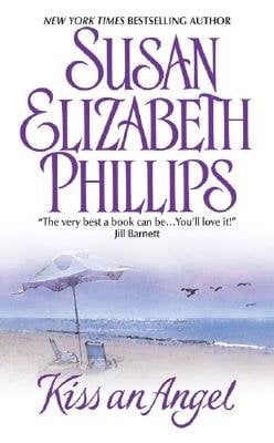 Kiss an Angel by Susan Elizabeth Phillips. A purple and blue tinted beach scene is visible in the cover's lower half, beneath large purple title text.