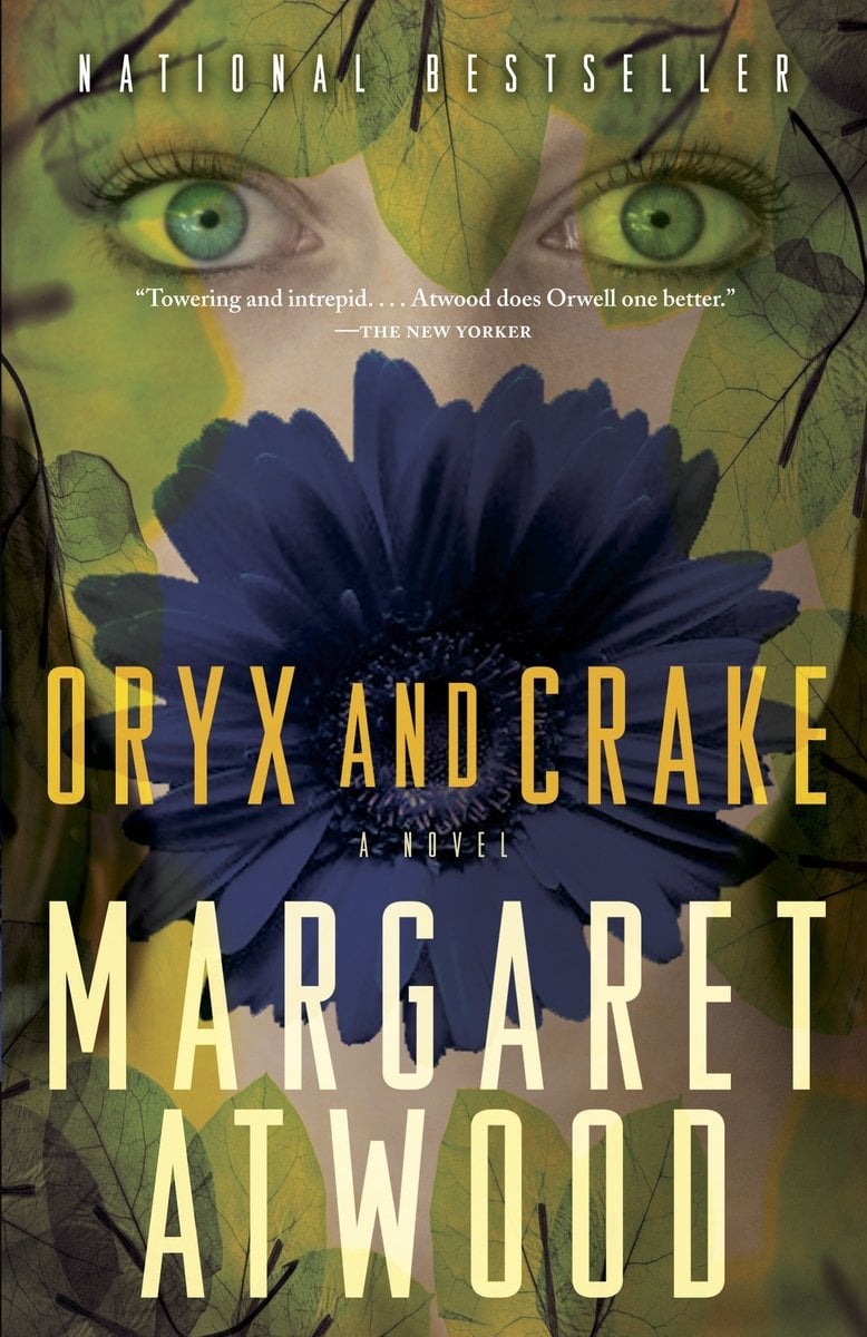 A cover featuring a dark, blooming flower, and a woman's wide-eyed face in the background.