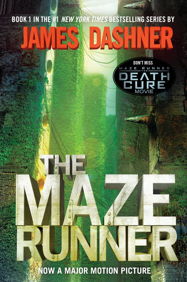 The Maze Runner by James Dashner book cover, depicting monotonous buildings cast in a green hue.