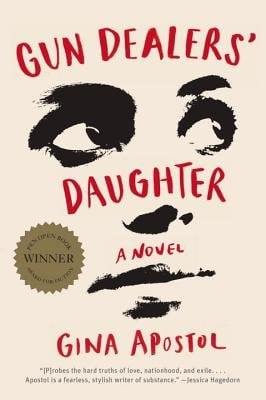 Gun Dealer's Daughter, a novel by Gina Apostol, depicts the eyes, nose, and mouth of a face in ink.