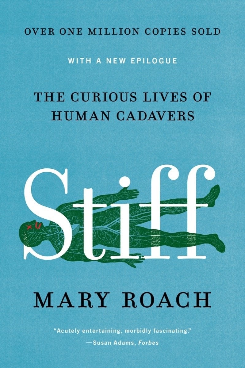 A green x-ray of a human cadaver on a blue background. The title is in white while the rest of the text is in black.