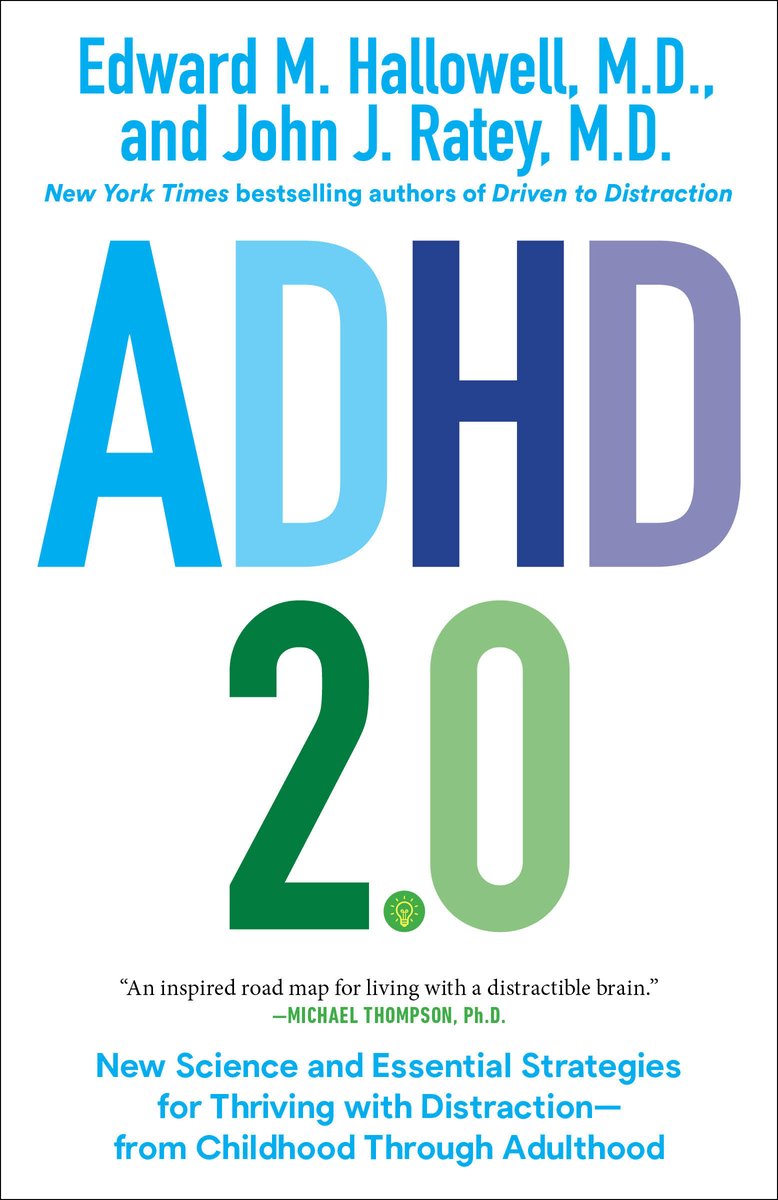 The design features a white background with bold blue and yellow text. The title, 'ADHD 2.0,' stands out in large blue capital letters, and a circular yellow accent appears behind part of the title. Below, the subtitle and author names are printed in smaller font.