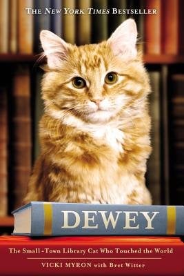 Dewey: The Small-Town Library Cat Who Touched the World by Vicki Myron cover; tawny cat sitting in front of a bookshelf