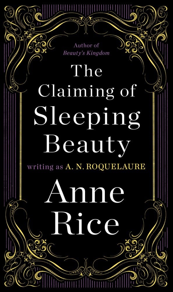Cover of The Claiming of Sleeping Beauty by A.N. Roquelaure. The text is white against a black background. The text is framed by gold lines.
