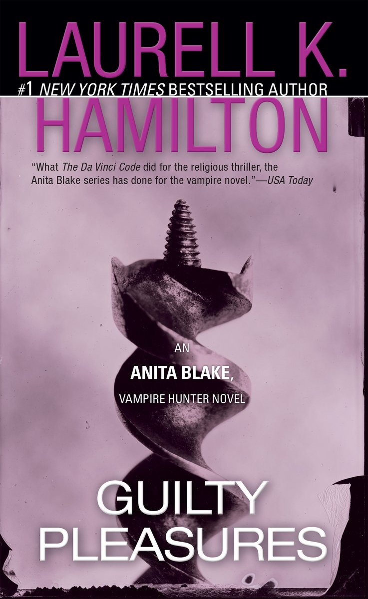 Guilty Pleasures by Laurell K. Hamilton, an Anita Blake Vampire Hunter Novel book cover featuring a black stiletto heel against a purple and gray background. The #1 New York Times bestselling author's book includes a review quote at the top of the cover.