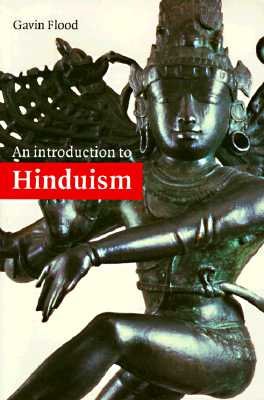 A bronze statue of an Indian god in front of a white background. The word "Hinduism" is placed on a red rectangular block.