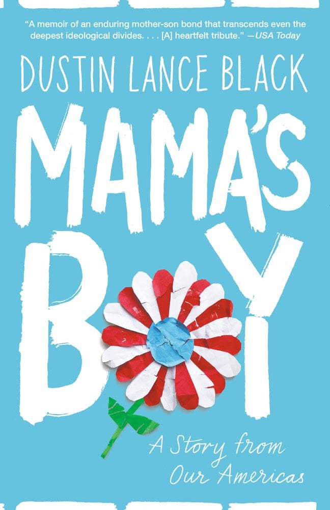 The title takes up the cover in white letters over the light blue background. the "O" in "Boy" is made of red and white paint globs making a floer with a stem coming out of it.