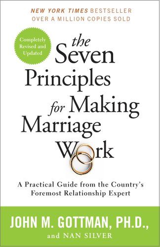 Book cover for The Seven Principles for Making Marriage Work displaying wedding rings against a white background