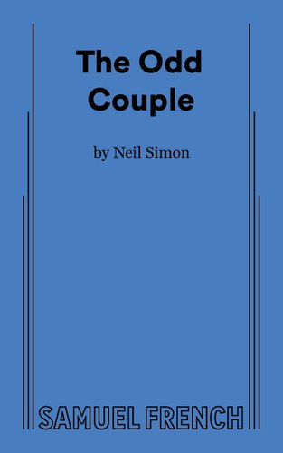 The cover for The Odd Couple by Neil Simon. It is all blue, the title is written in black and there are black lines bordering the sides.