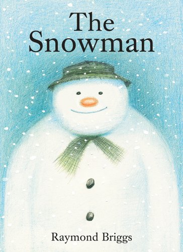 Front cover of Raymond Briggs The Snowman, showing a happy snowman smiling.
