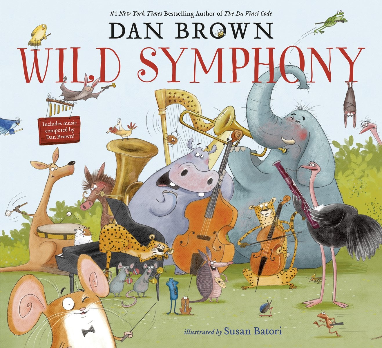 Wild Symphony by Dan Brown. A collection of animals play instruments, making up a lively outdoor symphony.